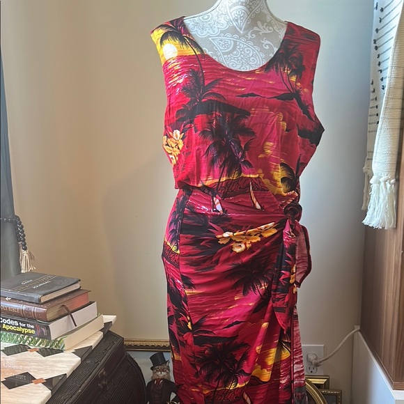 Asymmetrical Red and Yellow Sundress with Scoop Neck - Picture 1 of 10